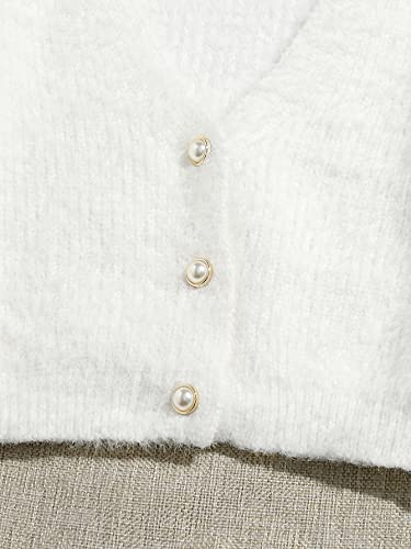GORGLITTER Women's Chunky Fuzzy Crop Sweater Cardigan Pearl Button Down Long Sleeve Open Front Shrug Knit Cardigan 20253