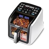 Gourmia Air Fryer 7 QT - Easy View Panoramic Window & Interior Light, Guided Cooking with 12 One-Touch Presets, FryForce 360, Dishwasher Safe Accessories, White