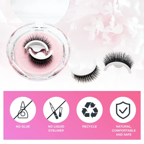 Reusable Self Adhesive Eyelashes No Glue Or Eyeliner Needed,Easy To Apply 3 Secs To Put On, Stable/Non-Slip Waterproof False Lashes Women Natural Look (2-Pairs ) #TOP5