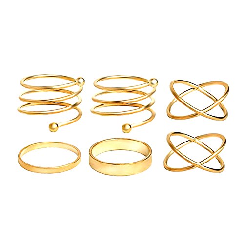 Cougar's Choice 6pcs Stack Rings Glod Plated Ring Knuckle Nail Ring Set