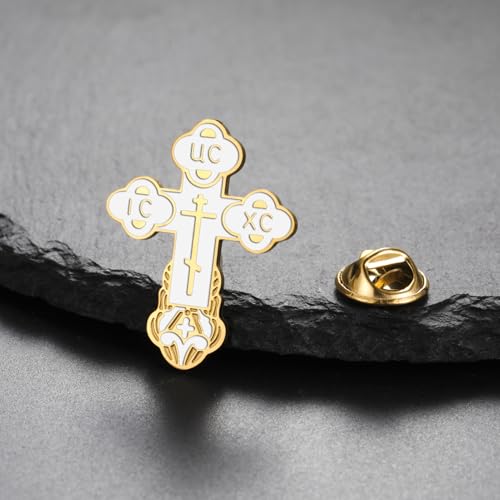 Image of TEAMER Cross Brooch Lapel Pin For Men Russian Orthodox Crucifix Eastern Church Cross Tie Pins Religious Christian Prayer Jewelry