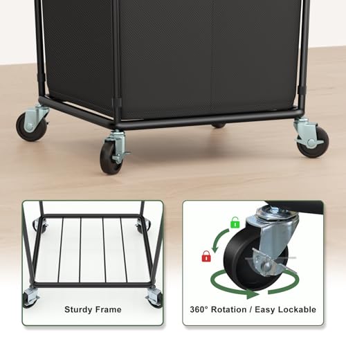 Rolling Laundry Basket with Wheels, Rolling Laundry Hamper with Wheels 2PK by Mefirt - Used condition - Image 6