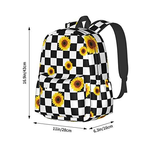 Misolaxi Black And White Checkered Sunflower Backpack Casual Daypacks, College Bag Laptop Backpacks, Backpacks For Boys Girls Children And Adult, With Adjustable Padded Straps #TOP3