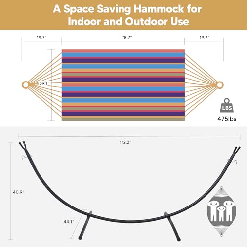 Image of SUNCREAT Portable Large Hammock with Stand, Two Person Hammock with Stand Included, Rainbow Stripes