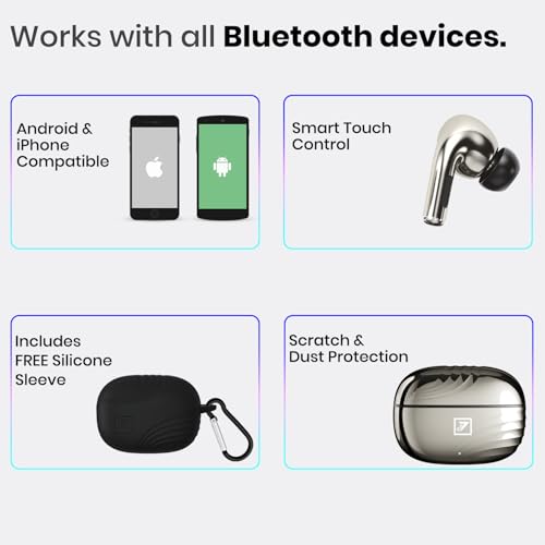 Image of ONE 7 Shine PODS Wireless in-Ear Earbuds | 13mm Dynamic Driver | Deep Bass | ENC Calling | Bluetooth v5.3 | Up to 36 Hours Playtime | Lightweight with Silicone Case (ON TWS-54) (Glossy Grey)
