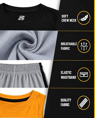 Image of Pro Athlete Boys Active Shorts Set - 3 Piece Athletic Dry Fit Graphic Tees Tank Tops and Basketball Shorts for Boys