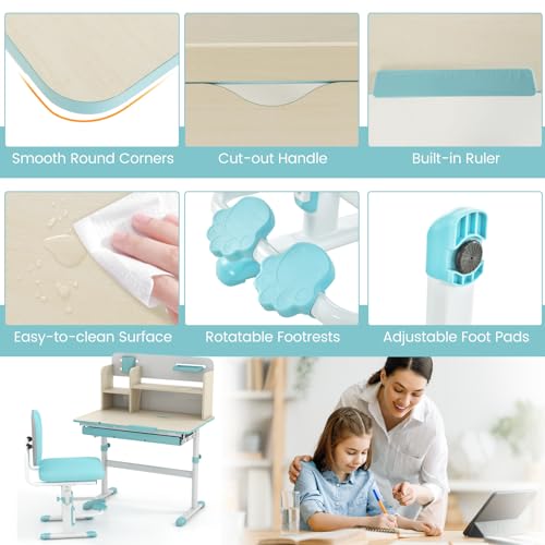 Costzon-Kids-Desk-and-Chair-Set-Height-Adjustable-Children-School-Study-Table-and-Chair-Set-wTilt-Desktop-Storage-Drawer-Hutch-Pen-Holder-Student-Writing-Table-Desk-for-Kids-Boys-Girls-Blue Costzon Kids Desk and Chair Set Height Adjustable Children School Study Table and Chair Set wTilt Desktop Storage Drawer Hutch Pen Holder Student Writing Table Desk for Kids Boys Girls Blue