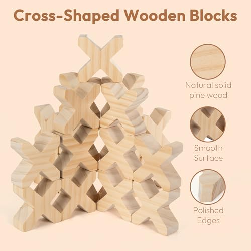 Image of Woodtoe 80 PCS Rainbow Building Blocks Set, Wooden Blocks for Kids Ages 3-6 | Montessori Stacking Toy, 48 PCS Acrylic Blocks, 32 Wooden Blocks, Educational STEM Learning Sensory Toy Gifts for Boy Girl