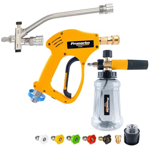 Pistola per Idropulitrice con Cannone Schiumogeno con Accessorio a Doppio Connettore, Attacco a Doppia Punta per Generatore di Schiuma, Pistola per Schiumogeno per Autolavaggio in Acciaio Inossidabile