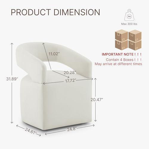Image of KISLOT Upholstered Dining Chairs Set of 4, Modern Arm Kitchen & Dining Room Chairs with Hidden Casters, Linen Fabric Padded Rolling Chairs, Sturdy Wood Frame, 300 lbs Capacity, Ivory White