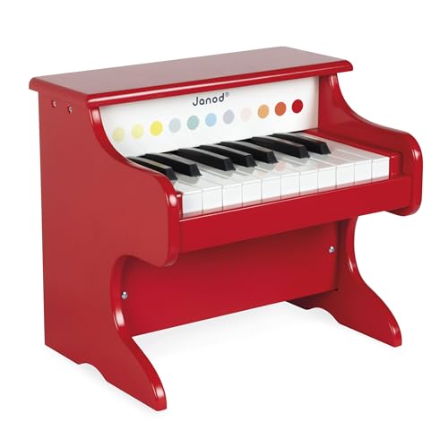 Janod - Mon Premier Piano Electronique en Bois Confetti - Instrument de Musique Enfant - Jouet d'Imitation et d'Éveil Musical - Dès 3 Ans, J07618, Multicolore