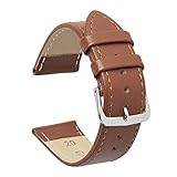 Hebilla de acero inoxidable Correa de reloj de cuero auténtico de grano de búfalo de acero negro y marrón, 14 mm, 16 mm, 18 mm, 20 mm (18 mm, bronceado)
