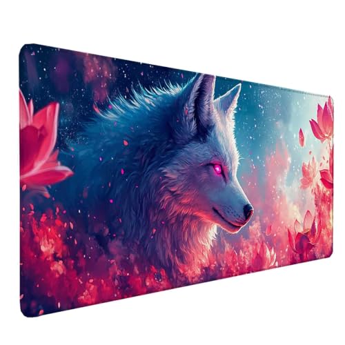 Tapis de souris XXL Loup sous-main de bureau pour gamer et setup PC