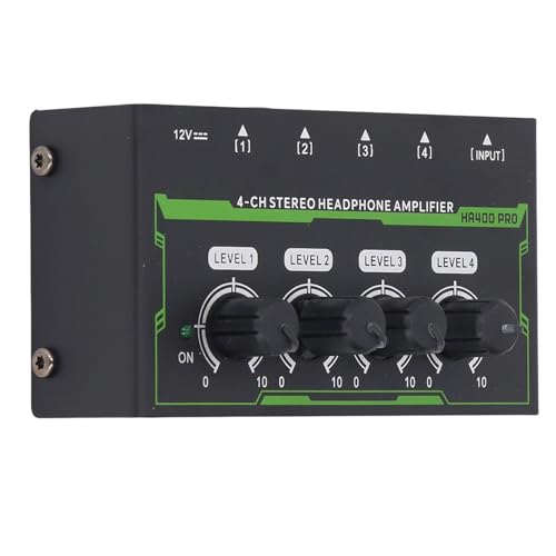 4 Channel Headphone Amplifier with RGB Luminous Effects, Low Noise Stereo Headphone Splitter Mixing Console for Recording Studio 6.35mm Output, Headphone Amplifier for Studio (US