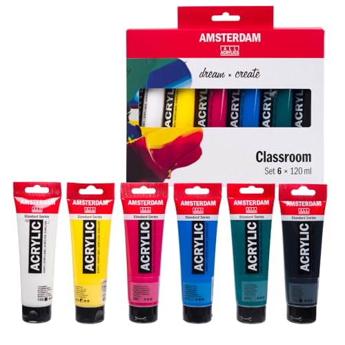 Amsterdam Standard Series Peinture Acrylique | Set de Théorie des Couleurs (6 x 120 ml) | Couleurs Primaires + Vert, Noir & Blanc