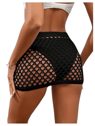 GORGLITTER Women's Crochet Cover Up Skirt Mesh Bikini Coverups High Waisted Hollow Out Beach Mini Skirt2