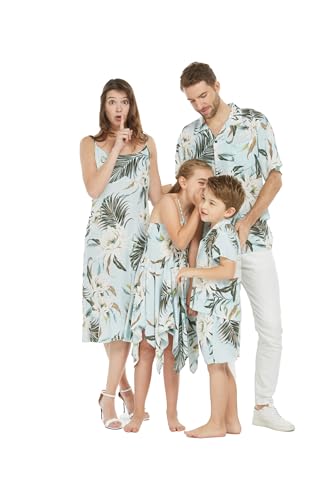 Image of Wispy Cereus Light Blue Family Matching Hawaiian Clothes | Family Matching Outfits • Soft Rayon Fabric • Tropical Floral Print • Vacation Ready • Luau Party Wear