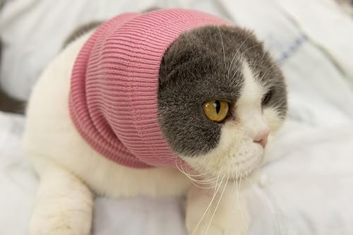 Image of Cat Head Cover Hematoma Lightweight Snood Covers Ear Wrap for Cats Wine+Grey-S