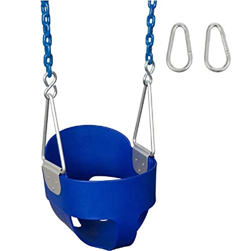 Swing Set Stuff Highback Full Bucket with 5.5' Coated Chain & SSS Logo Sticker, Blue