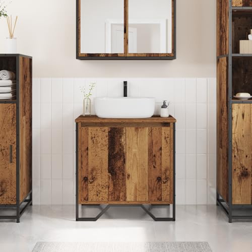 HETFTJN Mobile Lavabo per Bagno in Legno Ingegnerizzato Vecchio Stile, Colore Marrone, Dimensioni 60x35x50 cm, Forma Rettangolare, Design Salvaspazio per Ambienti Interni
