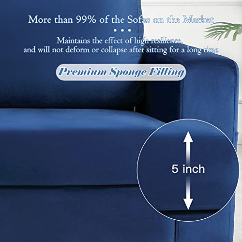 Yodolla Velvet Sofa Couch, Blue Modern Tufted Sofa Couches (79" Wide) For Living Room, Navy Blue #TOP5