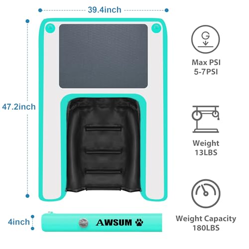 AWSUM Inflatable Dog Water Ramp Pool Float Floating Ramps for Dogs On Water Ladder Steps Ideal for Pools, Lakes, Boats and Docks,with Non-Slip Pad