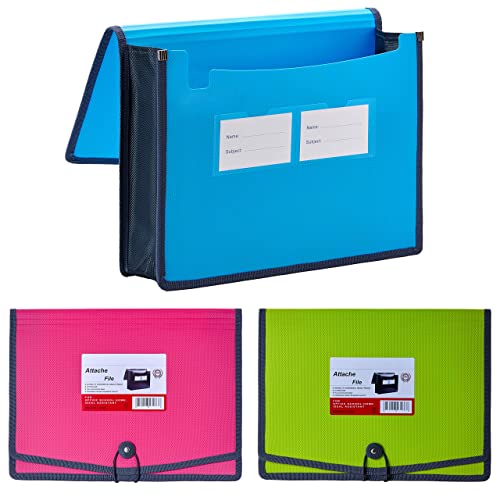 Fanwu 3 Pack Plastic Expanding File Wallet Document Organizer With Elastic Cord & Button Closure, Letter Size, 3.5" Expansion, Poly A4 Expandable File Folder For School Office Home Organization #TOP12