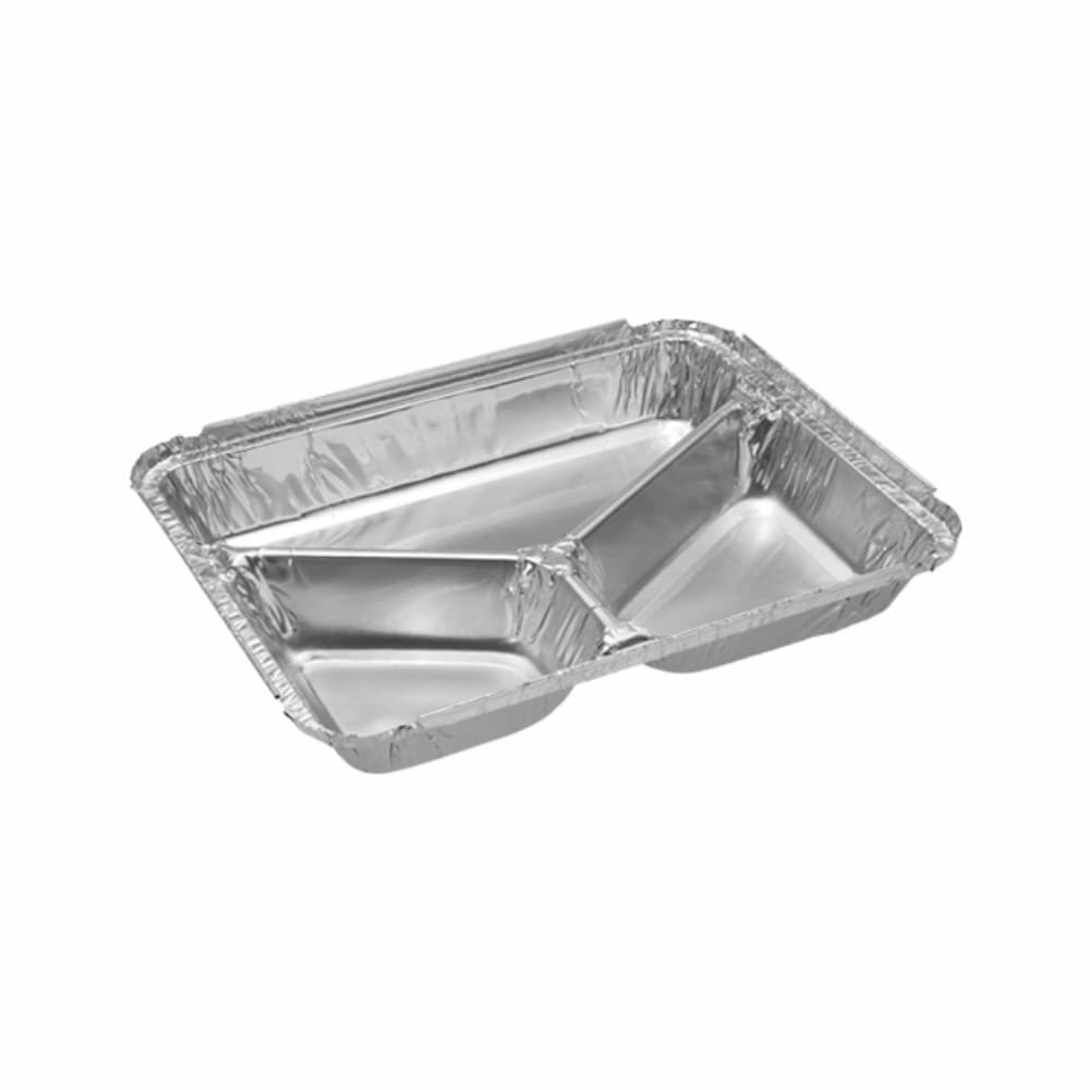 M1ss Silver (Pack Of 500) - Aluminium Foil Trays With Lids -3 Compartment Foil Food Trays Foil Food Containers For Baking, Cooking, Freezing And Storing