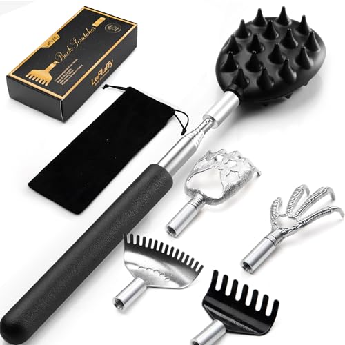 Telescoping Back Scratcher with 5Pcs Detachable Heads,Gifts for Wife Daughter Son,Mens Gifts,Husband, Extendable Back Massager Tool with Beautiful Box