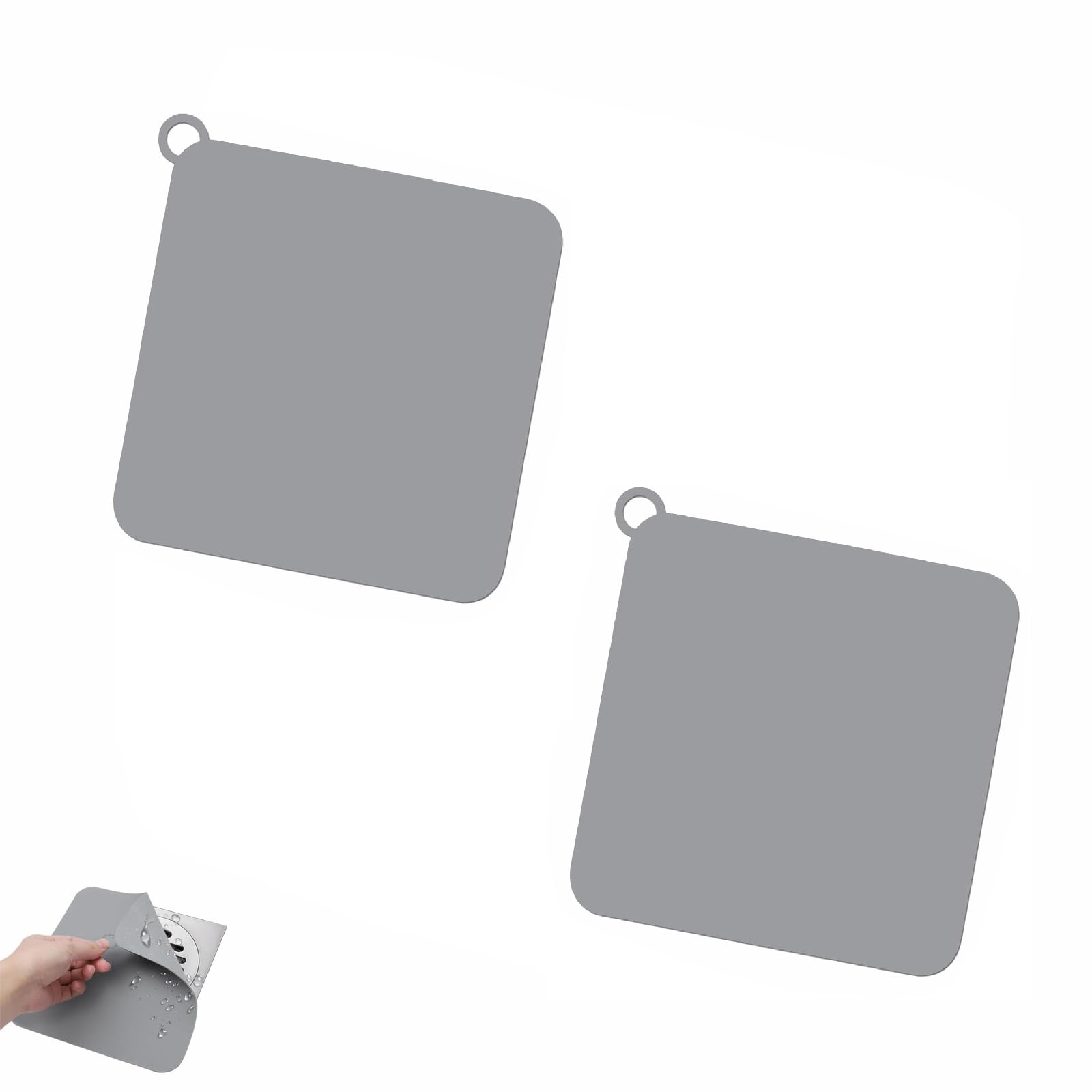2 Stück Bodenablauf Abdeckung, Silikon Anti-Geruch-Duschabdeckung | Bodenablaufmatte Quadrat für Badezimmer Dusche WC Küche (Grau)