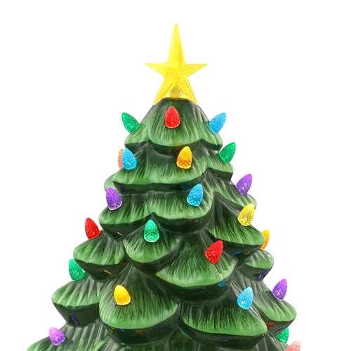 Mr. Christmas Nostalgic Ceramic Christmas Tree with LED Lights Indoor Decoration, 14 Inches, Green