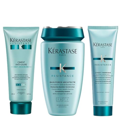 Kerastase PACK Resistance Bain Force Architecte 250ml, Ciment Anti-Usure 200ml & Ciment Thermique 150ml