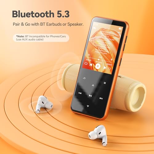 Image of AGPTEK 64GB MP3 Player with Bluetooth, M3 2.4 inch Music Player with Speaker and FM Radio, Touch Buttons, Supports Up to 128GB(Orange) | with FM Radio, Touch Buttons, Supports Up to 128GB(Orange)