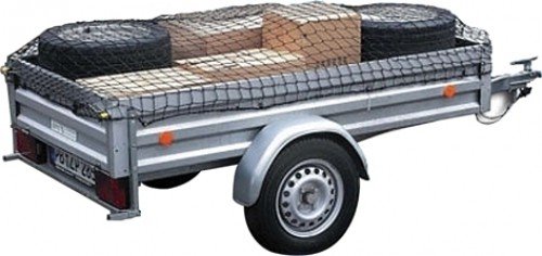 Filmer, 38015, Anhängernetz, 125 x 210 cm, gedehnt: 200 x 300 cm, Maschenweite: 40 x 40 mm, Maschenweite gedehnt: 90 x 90mm, hoch reißfeste Abdeckung für offene PKW-Anhänger, umlaufendes Gummiseil