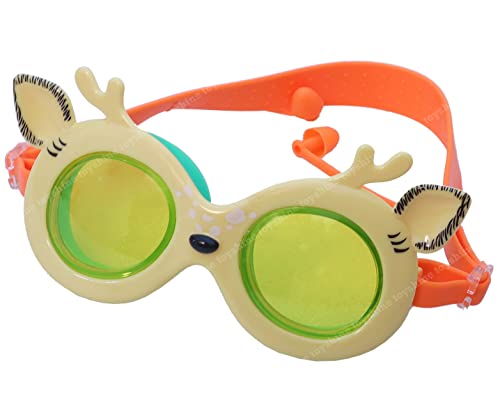 Image of Toyshine Swim Goggles, (Stag Design) Anti Fog No Leaking Clear Vision Water Pool Swimming Goggles (Age 6-14),Cream- Multi SSTP
