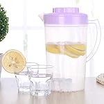 DOITOOL 2 Pack 2L Large Plastic Water Pitcher with Lid and Spout, Water Jug Beverage Pitcher with Handle for Homemade Juice, Ice Tea, Hot or Cold Beverages, Water (Purple and Green)