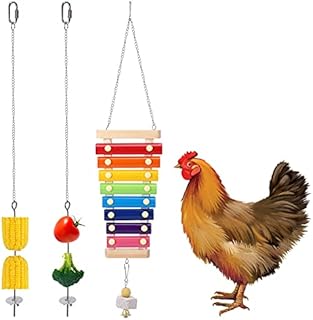 3Pcs Chicken Xylophone Toys with 8 Metal Keys,Suspensible Wood Toy for Hen,Chicken Veggies Skewer Fruit Holder with Grinding Stone