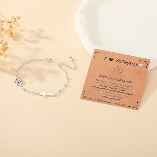 Image of Softball /Volleyball /Soccer /Basketball Football Bracelet for Girls Women, 14K Gold Plated Cross Link Chain Sport Accessories Christian Jewelry Gifts for Teens Team Coach Players