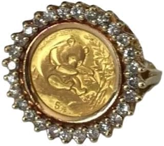 Vaishnav Jewels 1.00 Ct Round Cut Lab Created Diamond PANDA BEAR COIN Wedding Ring, 14K Yellow Gold Finish