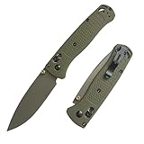 DAOFENG Manual Thumb Studs Open Bugout Lightweight Pocket Knifes Drop-Point Satin Finish Blade Glass Reinforced Nylon Grivory Handle EDC Axis Lock Folding Knife With Belt Clip (Army Green Handle)