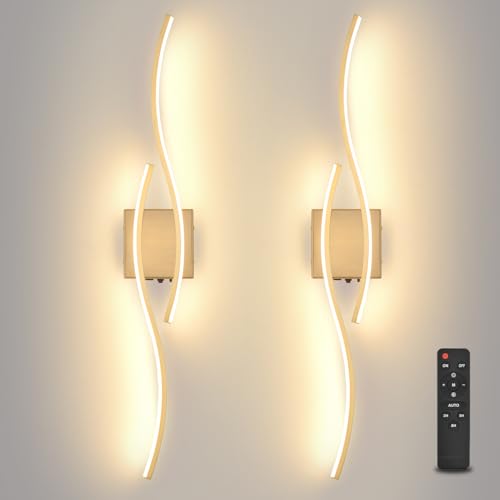 Image of Battery Powered Wall Sconces Set of 2, Gold 31.4 inch LED Dimmable Wall Sconce with Remote Control /Timer /Memory, USB Rechargeable Wall Lights for Living Room, Bedroom, Hallway Wireless scones Lighting