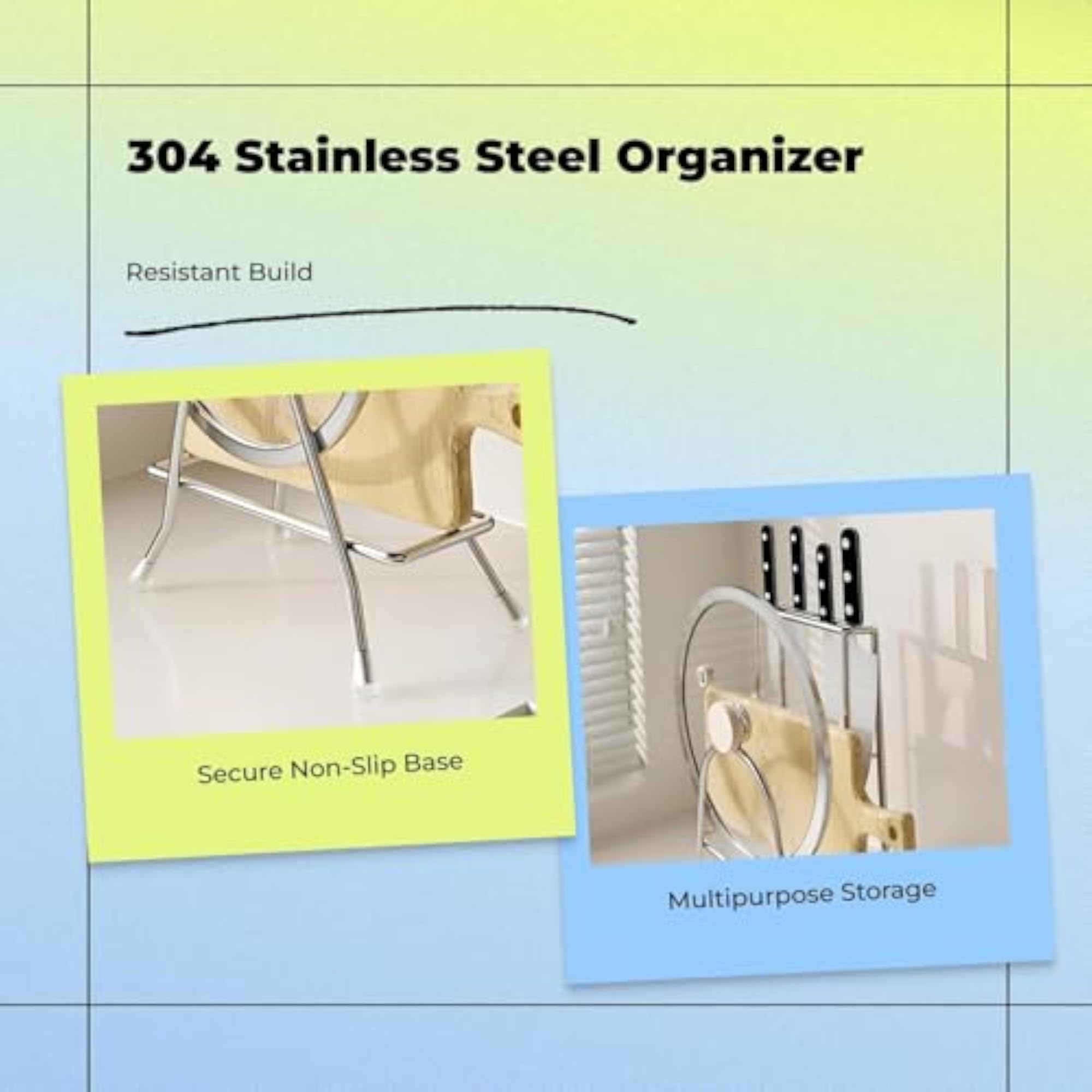 304 Stainless Steel Rack, Pot Lid Organizer, Kitchen Storage