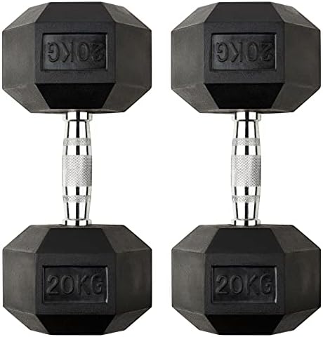 DTX Fitness 2x 20kg Rubber Dumbbell Hex Weights