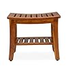 Teak Shower Bench 21 Inch, Fully Assembled Wood Bath Stool for Shower & Spa, The Hermod