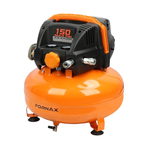 FORNAX Pancake Air Compressor with two couplers, 6 Gallon Portable Electric air compressor, 150 PSI, Oil -Free with 14 PCS Air Compressor Accessories Kit (Pancake)
