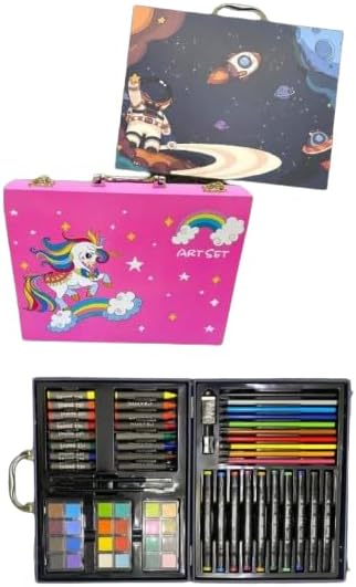 TREND-ASPIRE Artist Colour Set - Color Box, Multiple Coloring Kit, Professional Drawing Color Pencils, Oil Pastel, Sketches, Water Colors and Acrylic Paint Brush (Unicorn Theme)