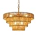Monikessy 6 Lights Boho Rattan Pendant Light 19.7” Large Farmhouse Chandelier with 3-Tier Wicker Shade Bohemian Gold Ceiling Hanging Light for Dining Room Living Room Kitchen