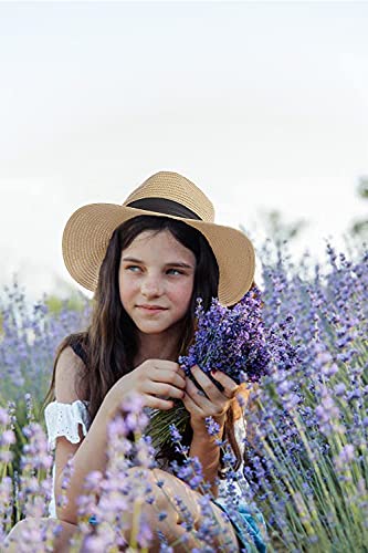 Girls Floppy Beach-Hat Wide-Brim - Summer Travel Straw-Sun-Hat for Kids 5 to 19 Years (21.26" for 5-9T; 22.05" for 9-19T)3