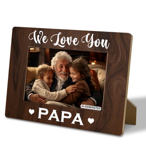 Yxadu Papa Gift Rustic Wood Photo Frame Gifts from Grandchildren Grandpa Picture Frame - We Love You Papa 4x6 inch Fathers Day Birthday Thanksgiving Christmas Gift Farmhouse Home Decor