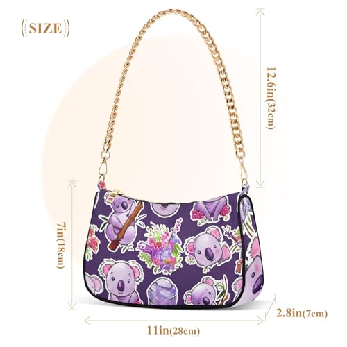 Cute Koala Purple Casual Hobo Purse Women Designer Handbag Funny One Shoulder Purses Zipper Closure3